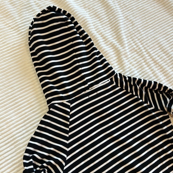 Ampersand Double Hoodie Black White Gray Stripe Baseball Style Tunic Sweatshirt - Picture 13 of 13